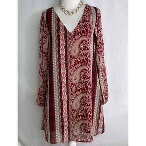 INTU Burgundy Paisley V Neck Long Sleeve Tunic S